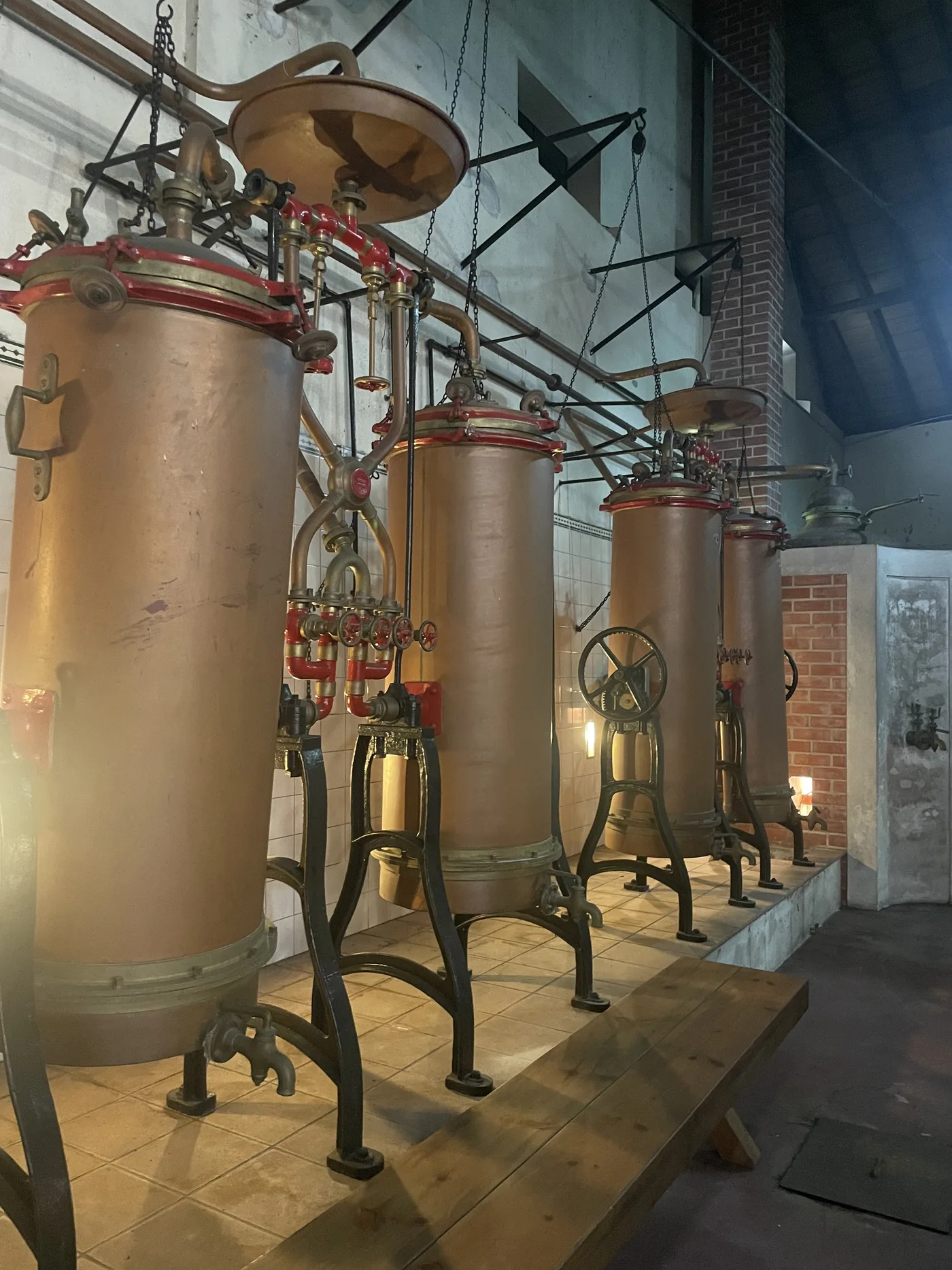 Historic copper distillation equipment at a traditional Portuguese wine and spirits producer.