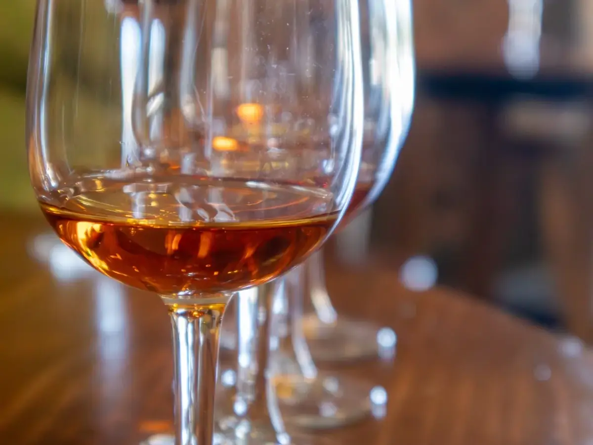 Glass of Moscatel de Setúbal wine during a tasting experience in Portugal